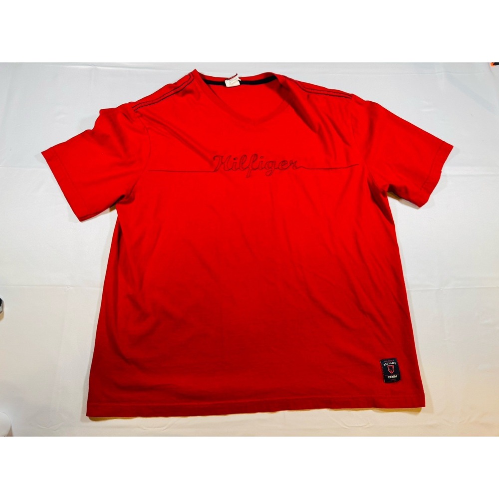 Vintage Tommy Hilfiger Red Label Denim Shirt XL Red Script Logo Y2K 2000s Cotton